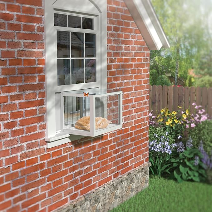 GDLF Cat Window Box, Universal Cat Window Perch Catio with Weather-Resistant Clear Roof, Fits Double Hung Windows 24" to 38.5" Wide, for Sunbathing, Napping & Outdoor Viewing