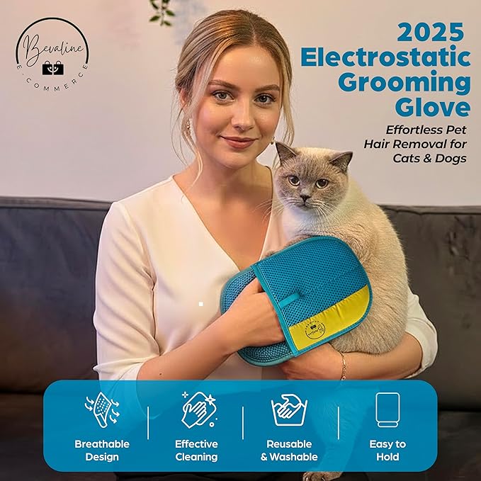Electrostatic Hair Removal Gloves - Pet Hair Removal Mitt for Cats & Dogs, Reusable Dog Fur Remover & Cat Grooming Gloves, Double Color Bundle (Fuchsia & Turquoise, 2 Pcs)