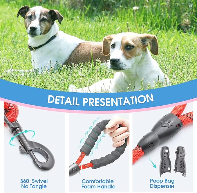 BAAPET 2/4/5/6 FT Dog Leash with Comfortable Padded Handle and Highly Reflective Threads for Small Medium and Large Dogs (2FT-1/2'', Red)