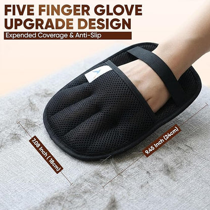 Upgraded Pet Hair Removal Glove – Electrostatic Five‑Finger Design – Effortlessly Removes Dog & Cat Hair from Couch, Carpet, Car Seats, Bedding & Laundry – Reusable & Washable