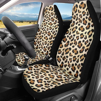 Dreaweet Leopard Print Car Seat Covers Front Seats Brown Cheetah Print Car Accessories for Women 2 Piece Washable Universal Bucket Seat Covers for Cars SUV Sedan