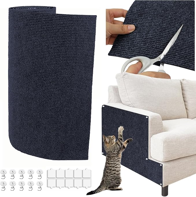 Cat Scratcher Mat, 78.7"x15.8" Cat Scratch Couch Furniture Protector, Trimmable Cat Scratch Carpet, DIY Climbing Cat Scratch Mat for Covering Cat Post, Wall & Door Protector from Cat Claws (Dark Blue)