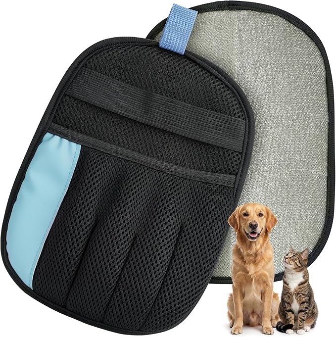 Pet Hair Remover Glove for Dog & Cat, Reusable Electrostatic Magic Brush, Five-Finger Hair Removal Mitt for Cleaning Clothing, Bed, Couch, Carpet, and Car Seat Blue