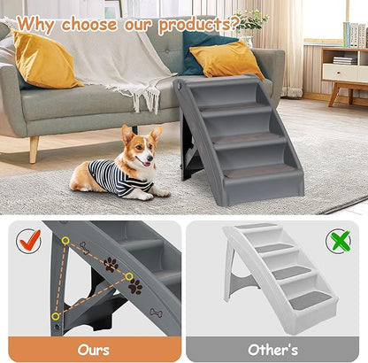 20" H 4-Step Dog Stairs for Small Dogs and Cats, Non-Slip Dog Steps for High Beds, Couch, Sofa, Sturdy Pet Steps (Grey)