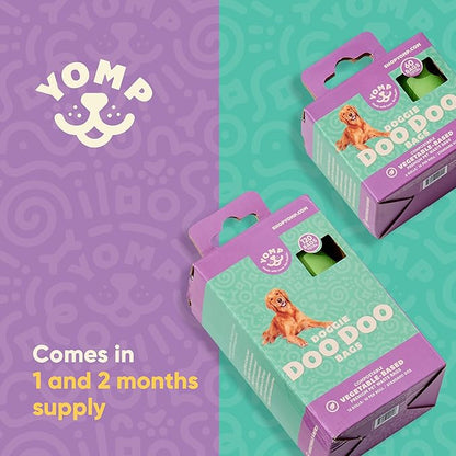 Yomp Compostable Dog Poop Bags (60 Bags, 1-Month Supply) – Leak-Proof, Biodegradable Dog Waste Bags Made from Corn Starch (13" x 9") - Standard Size