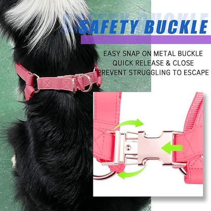 Soft Leather No Pull Dog Harness - Adjustable Step in Dog Harness with Rose Gold Heavy Duty Metal Buckle, Freedom Nylon Dog Halter Vests for Small Medium Large Dogs Easy Walking Training L, Dark Pink