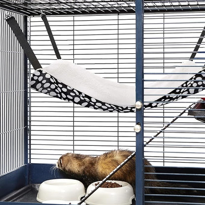 Jetec 2 Pack Cat Hammock for Cage, Catio Accessories Reversible Soft Cats Bed with Adjustable Straps and Hooks Double-Sided Linen and Fleece Hanging Hammock for Cats, Kitten(Leopard and Dot,L)