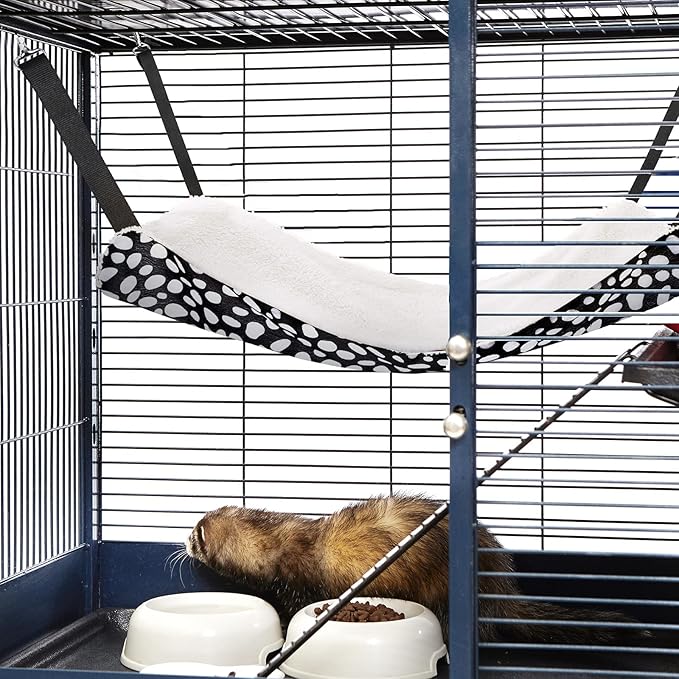 Jetec 2 Pieces Reversible Cat Hanging Hammock Soft Breathable Pet Cage Hammock with Adjustable Straps and Metal Hooks Double Sided Hanging Bed for Small Dogs Rabbits(Leopard and Dot,M)