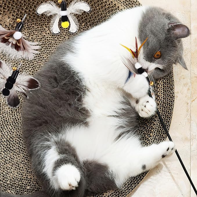 POPETPOP Cat Replacement Heads 6 Pcs Realistic Insect Teaser with Bell for Interactive Indoor Cat Toys