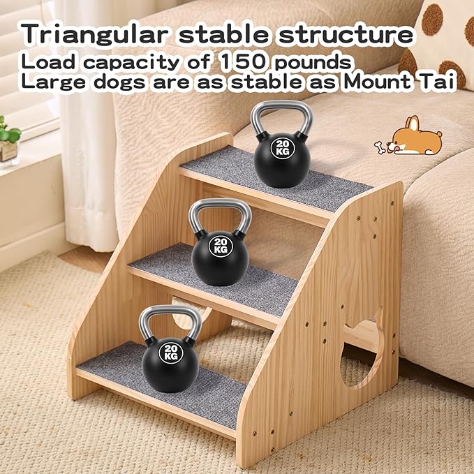 Dog Stairs for Small Medium Large Dogs 14.17" H Load Capacity 150lbs Solid Wood Non-Slip Sturdy Pet Steps for Bed & Couch 3 Step 15.75 * 16.93 * 14.17"