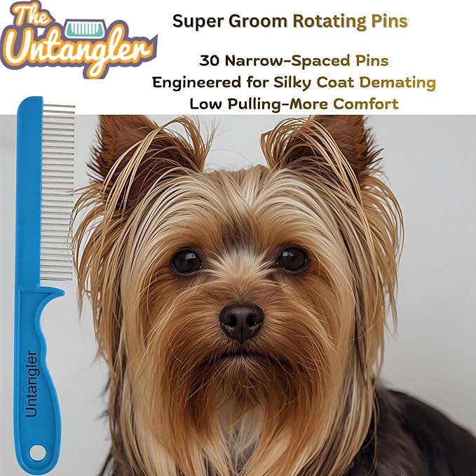 Super-Groom Combs with Smooth Rotating Teeth for Painless Mat Removal (Turquoise, 30 Fine Spaced-Teeth)
