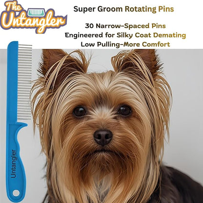 Super-Groom Combs with Smooth Rotating Teeth for Painless Mat Removal (Turquoise, 30 Fine Spaced-Teeth)