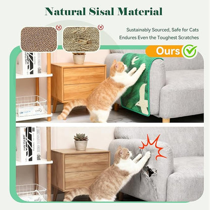 3-in-1 Sisal Cat Scratcher Mat 23.6x15.7'' Protects Carpet Couch & Furniture with Sticker Tape, Floor & Wall Cat Scratching Pad, Anti-Slip, Durable for Indoor Outdoor Cats (Green Emergence)