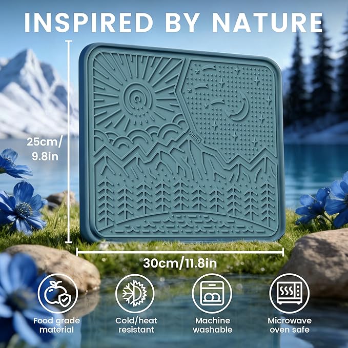OHMO Lick Mat for Dogs and Cats Nature Design(Extra Large 1pc) Easy to Clean Pet Slow Feeder with Suction Cups, Enrichment for Anxiety Relief and Boredom Reduction(Light Blue)