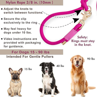 Hands Free Dog Leash, Waist Leash for Dog Walking, Crossbody, Multifunctional, Dog Lead, Running, 2 Dogs, Dual Handle, Dog Training, Adjustable Lead 4.3ft - 7.5ft, 3/8" (10mm) Diameter.