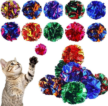 Crinkle Cat Toy Balls, 24Pcs 2.47'' Mylar Balls, Interactive Crinkle Ball, Colorful Paper Ball Chase Training Activity for Cats kitten Assorted Color, Chase Training Activity for Cats (24 Pack)