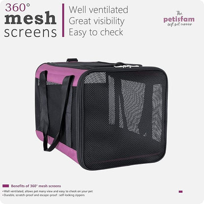 petisfam Soft Pet Carrier for Large and Medium Cats, 2 Kitties, Small Dogs. Easy to Get Cat in, Great for Cats that Don't Like Carriers (Viva Magenta)