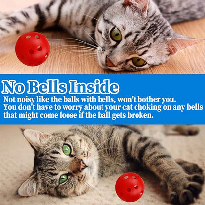 12Pcs Cat Ball Toy, Low Noise No Bells Holey Plastic Cat Balls, Funny Interactive Cats Toys for Indoor Cats, Firm Toy Balls for Kitten Puppy Ferret Bird (1.65", Red)