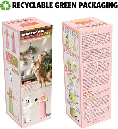 Interactive Cat Toy for Indoor Cats, Suction Cup Cat Wand Toy with 2 Play Modes, Self-Play Enrichment Cat Toy, Enhanced Suction Cup, Boredom Relief & Exercise for Cats (Apple Green)