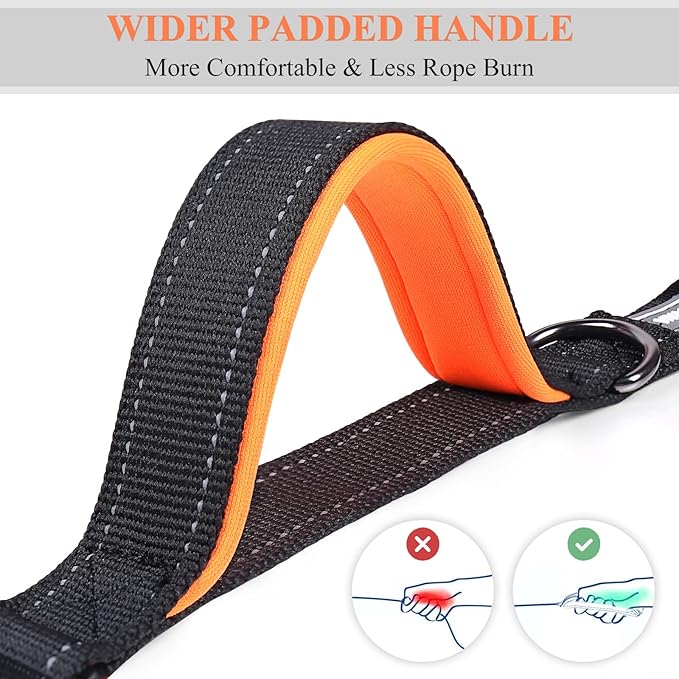 VIVAGLORY Hands Free Dog Leash Bungeeone Running Dog Leash with Waist Belt for Running Walking & Jogging, Bungee & Around Waist for Pet, M, Black/Orange