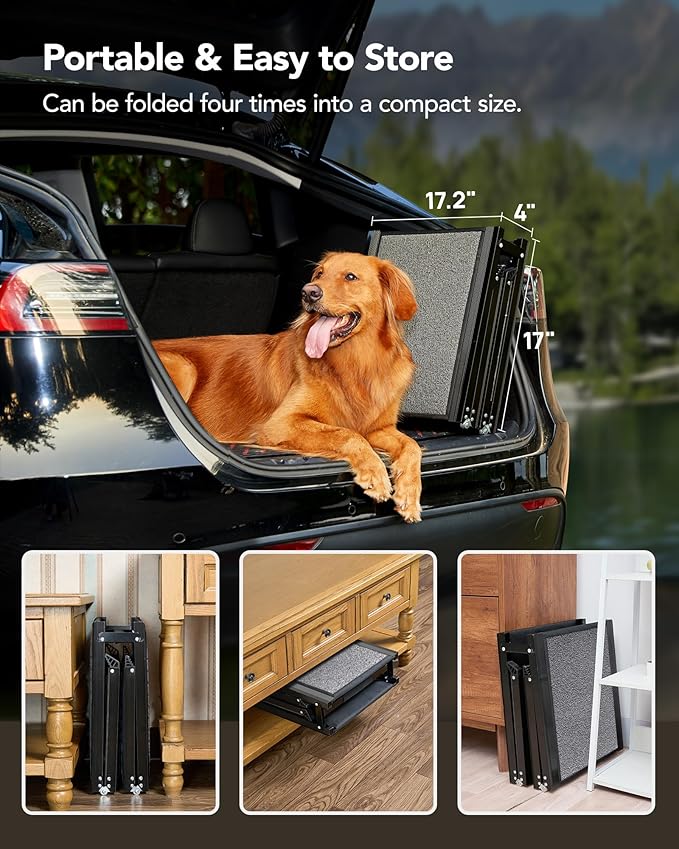 PetThem Upgraded Dog Ramp for Car 63" Long & 19.7" Wider Portable Dog Ramps for Large Dogs with Non-Slip Rug Surface for SUV Car & Truck, Up to 250LBS