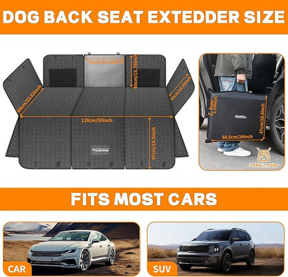Back Seat Extender for Dogs,Waterproof Dog Car Seat Cover Protector with Mesh Window,Large Space Hammock for Car SUV Truck Dog Travel