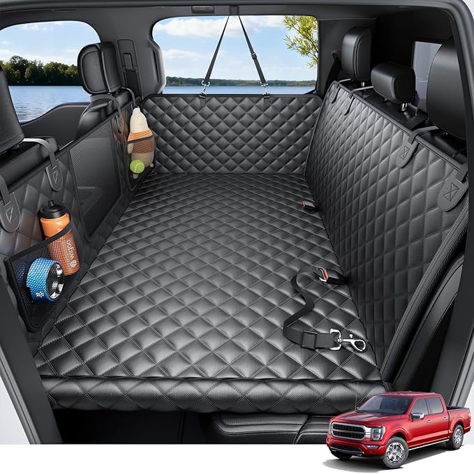 Wigoo Dog Truck Seat Cover for Back Seat, Dog Hammock with Hard Bottom Support (450lbs), Heavy Duty Waterproof Car Bed Extender for 2-4 Large Dogs, Backseat Protector for SUV & Truck, XL Size, Black