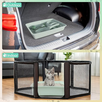 PAWISE Cat Litter Box Set, Small Kitten Starter Kit, Includes Litter Box, Litter Scoop, Double Dish Feeding Bowl, Cat Mouse Toy, Kitty Ball Toy, Green