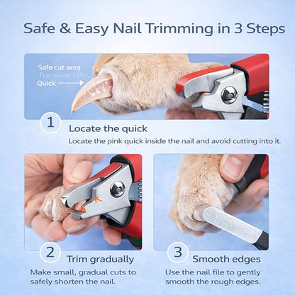 Dog & Cat Nail Clippers & Trimmers - Extra Sharp Dog Clippers with Stainless Steel Blades & Safety Guard to Avoid Overcutting - Ergonomic Cat Nail Clippers with Non-Slip Grip & Lock Feature