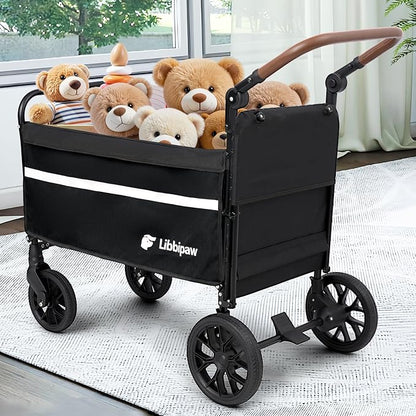 Dog Wagon for Medium Large Dogs up to 200lbs, All Terrain Foldable Large Pet Stroller with Ramp, Dog Wagon Cart with Adjustable Handle & One-Step Brake(Black)