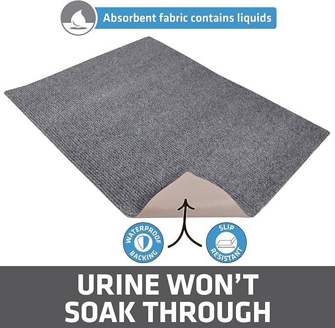 Drymate Cat Litter Box Mat, Litter Trapping Mat, Waterproof, Urine-Proof, Absorbent, Machine Washable, Soft on Paws, Contains Mess, Protects Floors, Kitten Supplies, Grey, 28x36 XL
