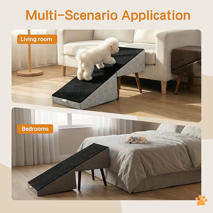 Dog Ramp for Bed and Couch,Wooden Foldable Dog Ramp,17 Inch Working Height, Non-Slip Ramp with Replaceable Carpet for Small Senior Dogs, Furniture Ramp Protect Joints(Gray XL 17" H)