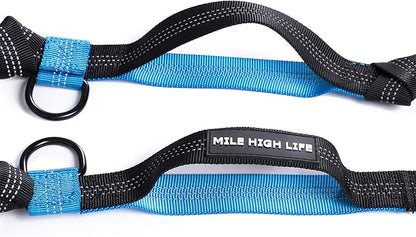 Mile High Life Hands Free Waist Leash for Dog Running Training and Jogging, Adjustable Belt with Double Handle, Reflective Bungee for Medium Large Dogs (Blue, 7FT)