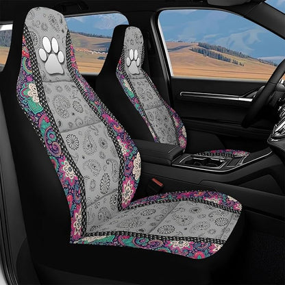 Dog Paw Car Front Seat Covers Boho Floral 2 Packs Automotive Front Seat Covers Waterproof Bucket Seat Cover Protective Car Interior Accessory