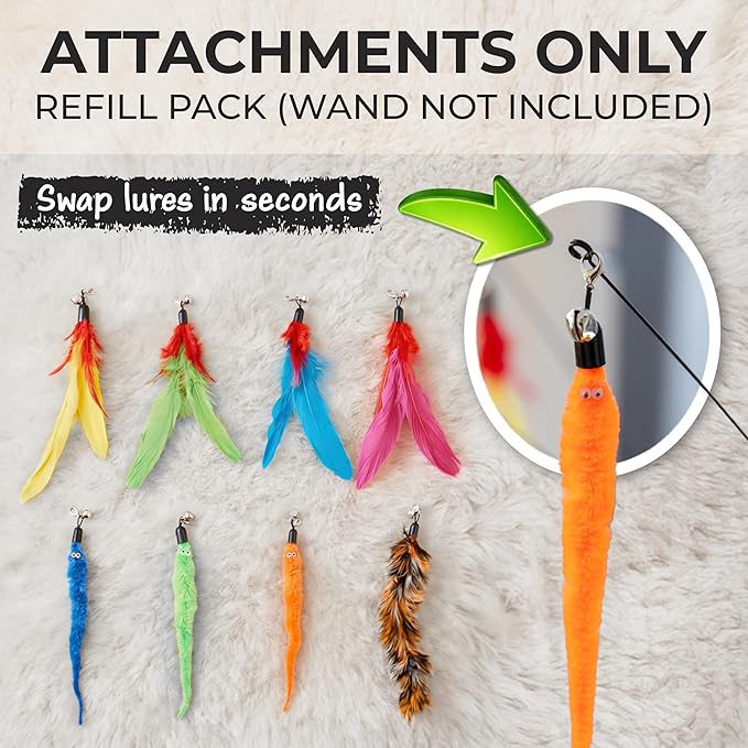 20 pcs Pack Cat Wand Feather Toy Refills with Bells , Natural Feather Replacement for Interactive Teaser Toys, Colorful Wand Attachments, Durable and Safe Cat Toy Accessories for Exercise and Play