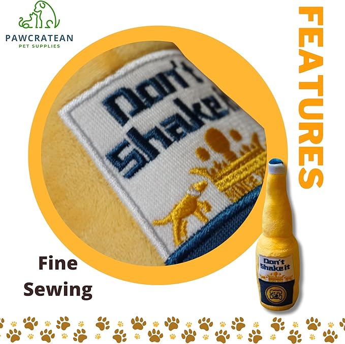 7" Squeaky Plush Toy for Puppies Small Dogs Self Etertainment Washable Soft Made [PET ONLY] (Beer Bottle)