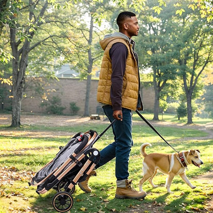 Dog Stroller for Dogs - 3 in 1 Pet Stroller with Detachable Storage Basket 4 All-Terrain Rubber Wheels Pull Rod Durable Travel Carrier for Max 33 lbs Medium Dogs 2 Small Cats (Grey)