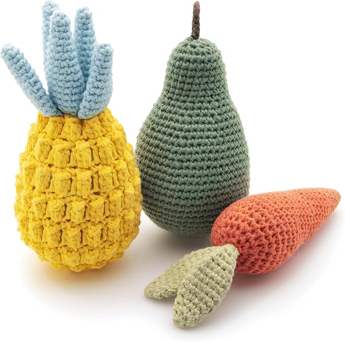 Nina Woof Organic Cotton Squeaky Dog Toy Set – Fruits & Veggies Pack