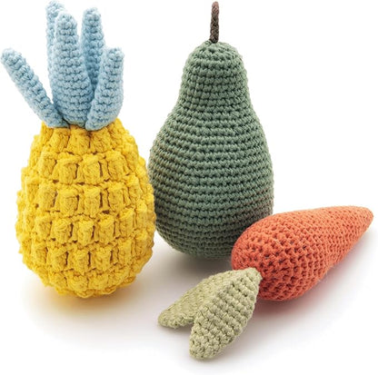 Nina Woof Organic Cotton Squeaky Dog Toy Set – Fruits & Veggies Pack