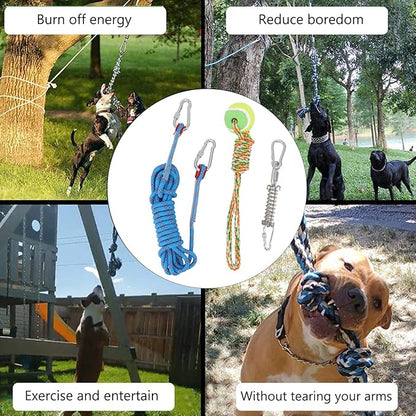 Tether Tug Outdoor Dog Toy, 16. 4ft Dog Outdoor Bungee Hanging Toy Tree Dog Toy Dog Toys Rope Dog Rope Toy with Spring Rod for Medium Large Dogs