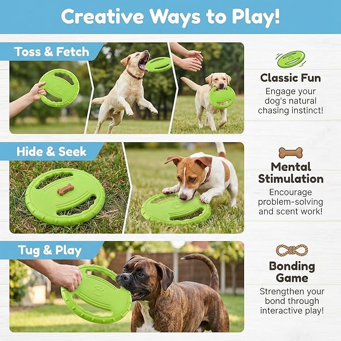EVA Dog Flying Disc Toy, Durable Interactive Fetch with Dual Grip Holes, Non-Slip Floating Pet Toy for Small Medium Large Dogs, Outdoor Park Beach Play (Green)