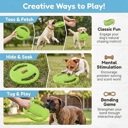 EVA Dog Flying Disc Toy, Durable Interactive Fetch with Dual Grip Holes, Non-Slip Floating Pet Toy for Small Medium Large Dogs, Outdoor Park Beach Play (Green)