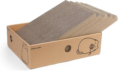 PrimePets Cat Scratcher, Wide Cat Scratch Pad with Box, 5 Pack, XL Reversible Scratcher Cardboard for Indoor Cats, 17x13x5'' Kitty Bed Scratching Board with Catnip, Convenient Replacement Hole Design