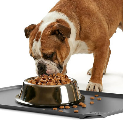 ESTHELLO Waterproof Pet Feeding Mats - Advanced Silicone Dog Food Mat Easy to Clean for Dog & Cat Bowls, 19''X12'' Premium Gray