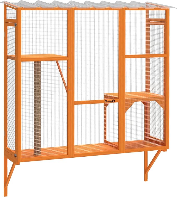 PawHut Outdoor Catio, Cat Window Catio Box Enclosure for 2-3 Large Indoor Cats with 2 Jumping Platforms, Scratching Post, for Playing, Sunbathing, Napping, Cat Window Perch for Enjoying Sights, Orange