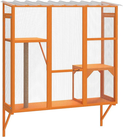 PawHut Outdoor Catio, Cat Window Catio Box Enclosure for 2-3 Large Indoor Cats with 2 Jumping Platforms, Scratching Post, for Playing, Sunbathing, Napping, Cat Window Perch for Enjoying Sights, Orange