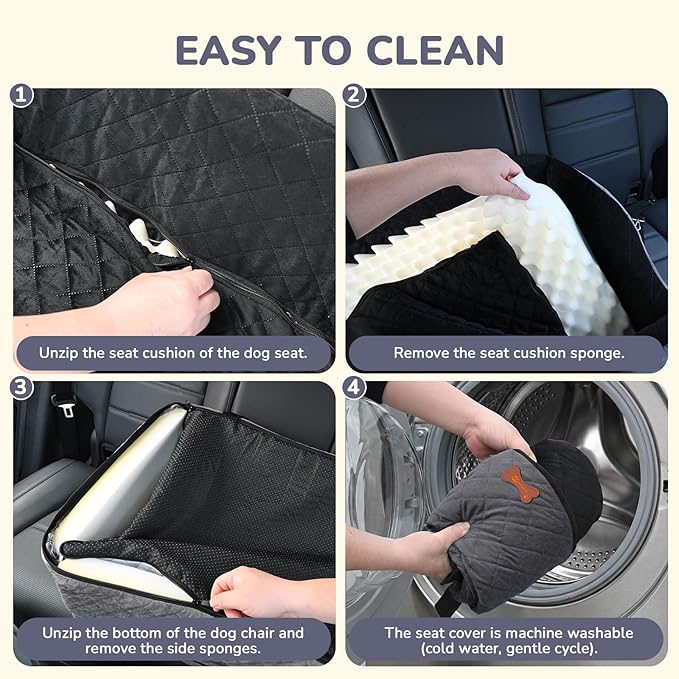 Dog Car Seat for Small Medium Dogs, 6" Elevated Booster Seat with ISOFIX Safety Fixation, Washable Cover & High Density Memory Foam, Portable for Car Front/Rear/Trunk Home Outdoor Use (Charcoal Gray)