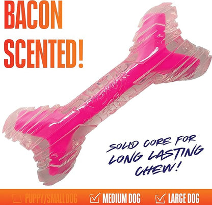 Nerf Dog 9in TPR/PP Scented Bacon SuperScent Bone Solid Core -Clear/Pink, (NF-7132)