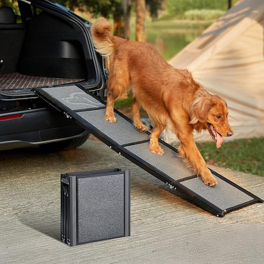 PetThem Upgraded Dog Ramp for Car 63" Long & 19.7" Wider Portable Dog Ramps for Large Dogs with Non-Slip Rug Surface for SUV Car & Truck, Up to 250LBS