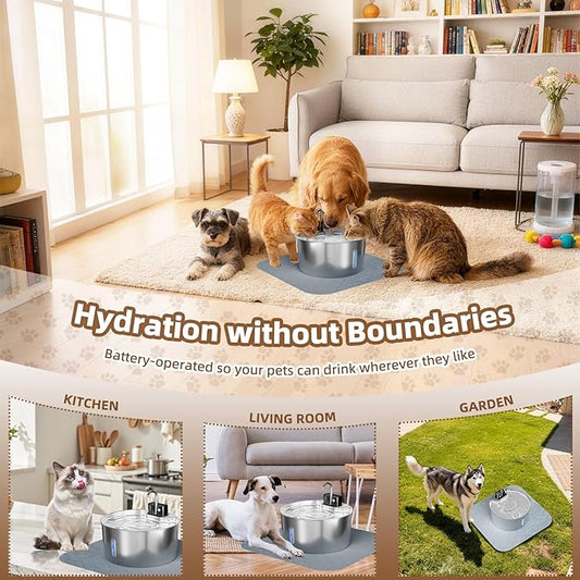 Cordless Dog Water Fountain with Silicone Mat, 7L/236oz Stainless Steel Automatic Dog Water Dispenser for Large Dogs, Multi-Filtration Pet Fountain & Ultra-Quiet Pump